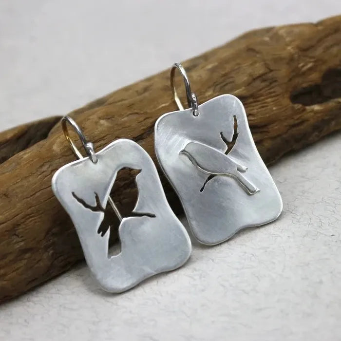 Silver Geometric Animal Charm Irregular Rectangular Zinc Alloy Earrings for Women