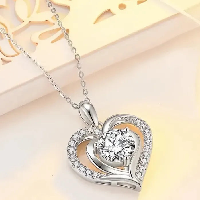 Geometric Heart Pendant Necklace for Women Copper Alloy Cubic Zirconia