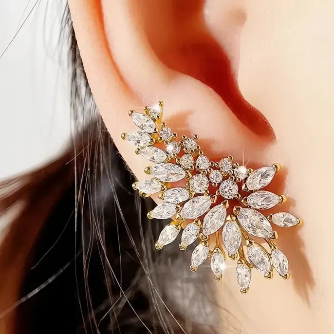 Geometric Copper Alloy Stud Earrings with Cubic Zirconia for Women