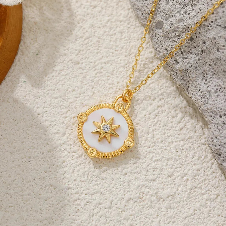 18k Gold Plated White Opal Geometric Pendant Necklace for Women Hypoallergenic Jewelry