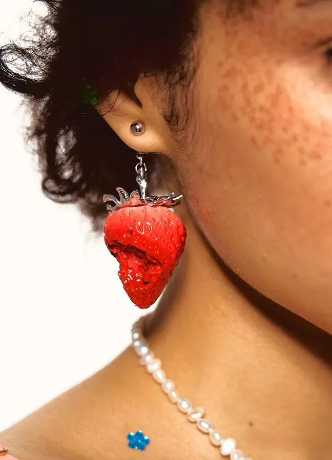 Strawberry Plant Earrings for Women Romantic Copper Jewelry Gift Studs