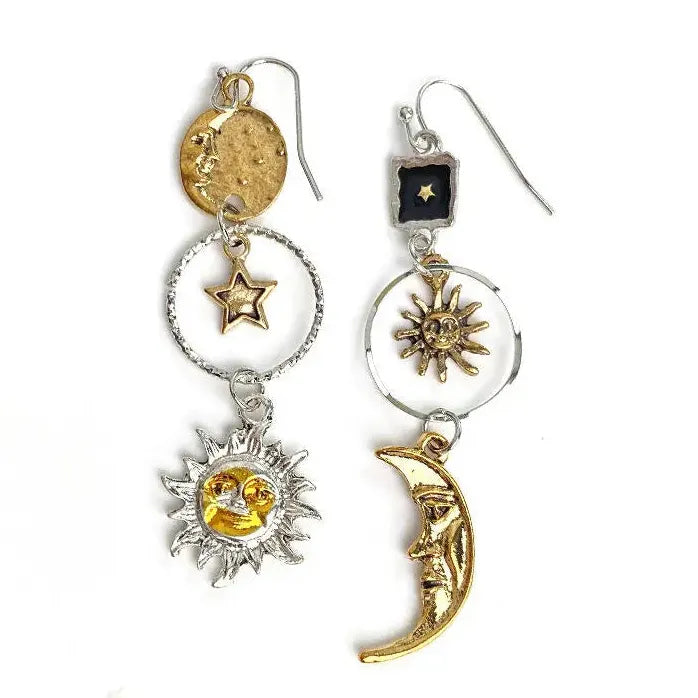 Vintage Asymmetric Sun Moon Tassel Dangle Earrings for Women Stylish Jewelry