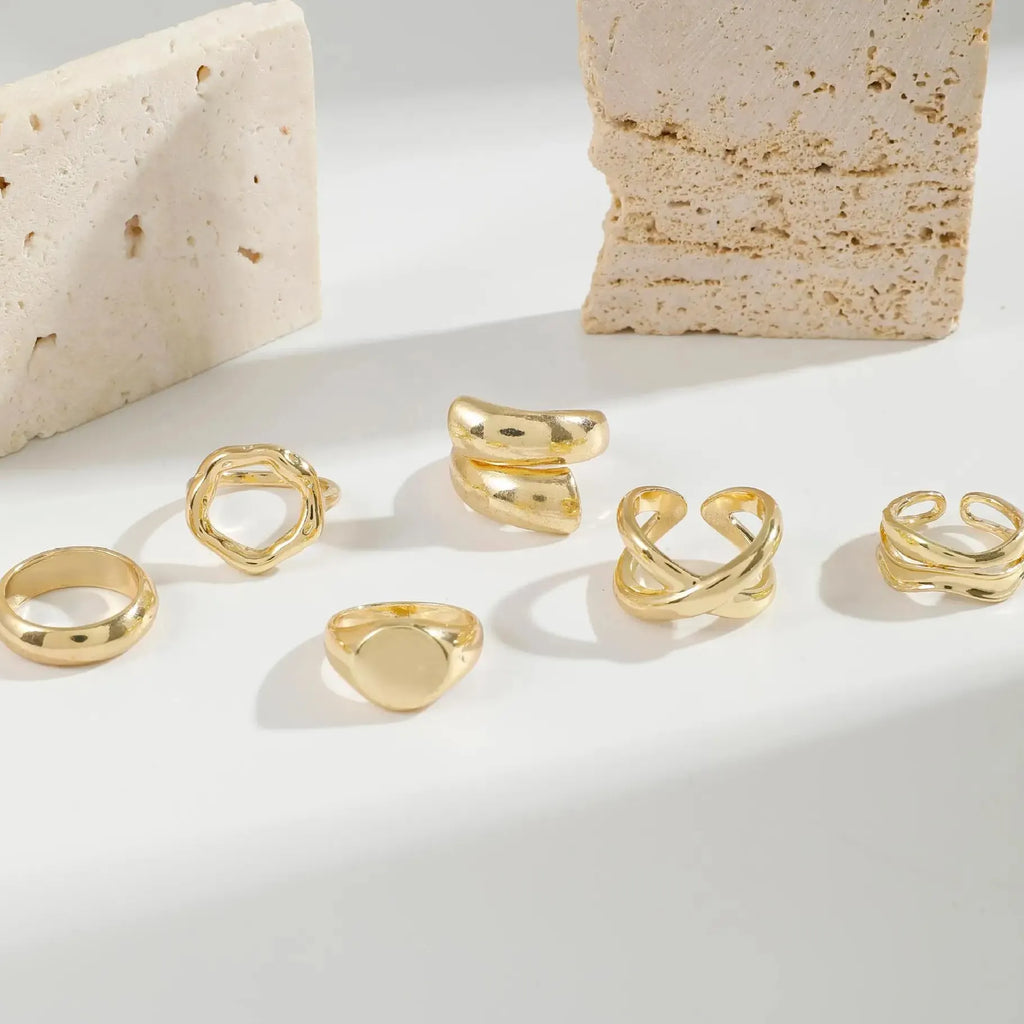 6Pcs Vintage Punk Adjustable Geometric Open Finger Rings Fashion Jewelry