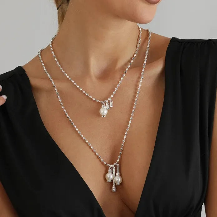 Adjustable Luxury Pearl Geometric Pendant Necklace for Women Gift