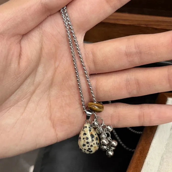 Tiger's Eye Natural Stone Teardrop Pendant Necklace Copper Chain Women