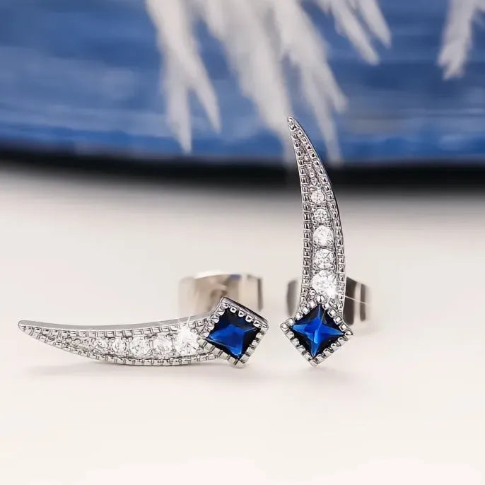 Noble Blue Geometric Cubic Zirconia Stud Earrings with Push-Back Closure