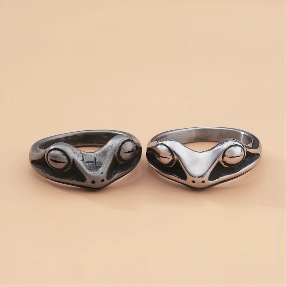Stainless Steel Punk Hip Hop Frog Ring Korean Style Couple Gift for Men Women