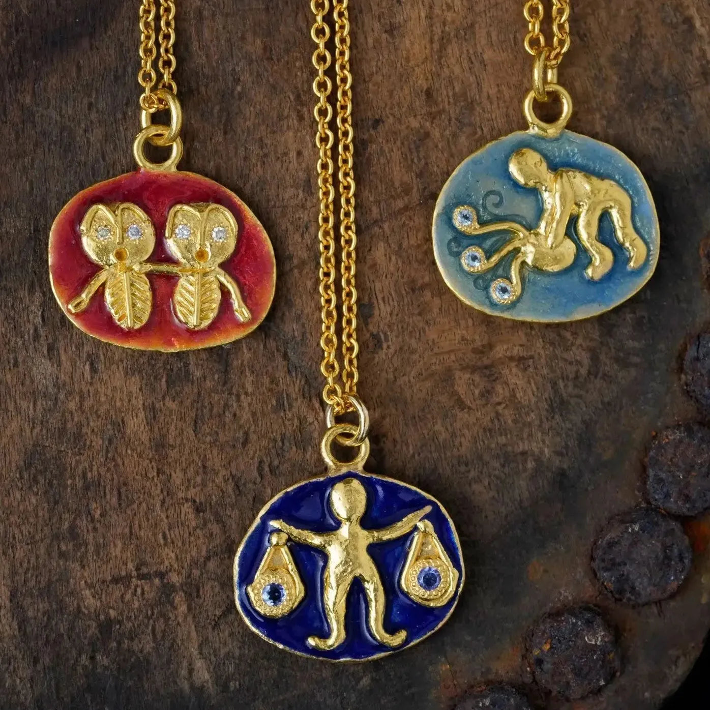 Stainless Steel Vintage Enamel Zodiac Coin Pendant Necklace 12 Constellations Jewelry