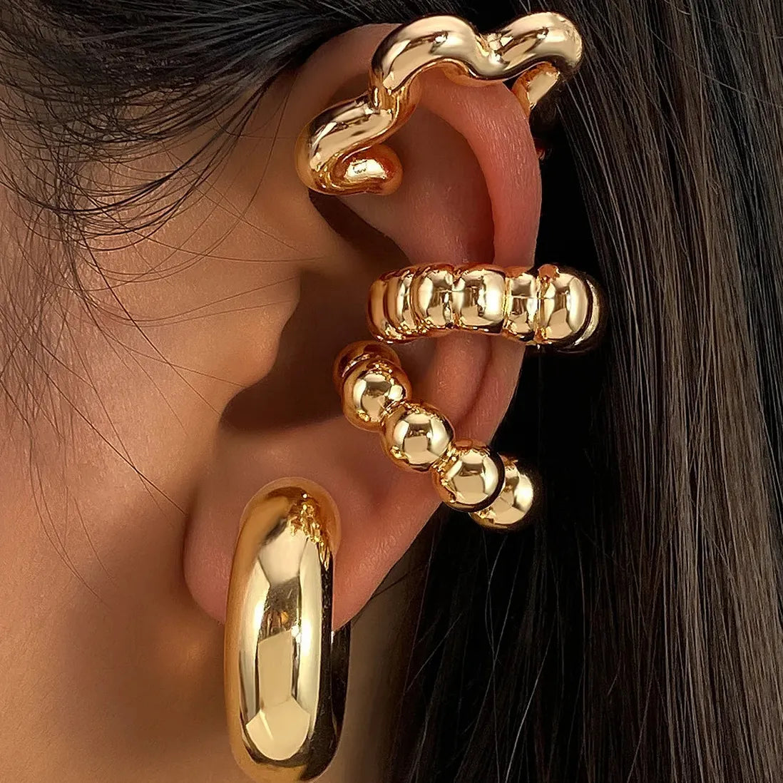 Geometric Round Bead Clip-On Earrings for Women No Piercing Cartilage Cuff