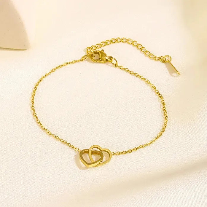 Stainless Steel Heart Charm Beaded Bracelet for Women Romantic Jewelry Gift