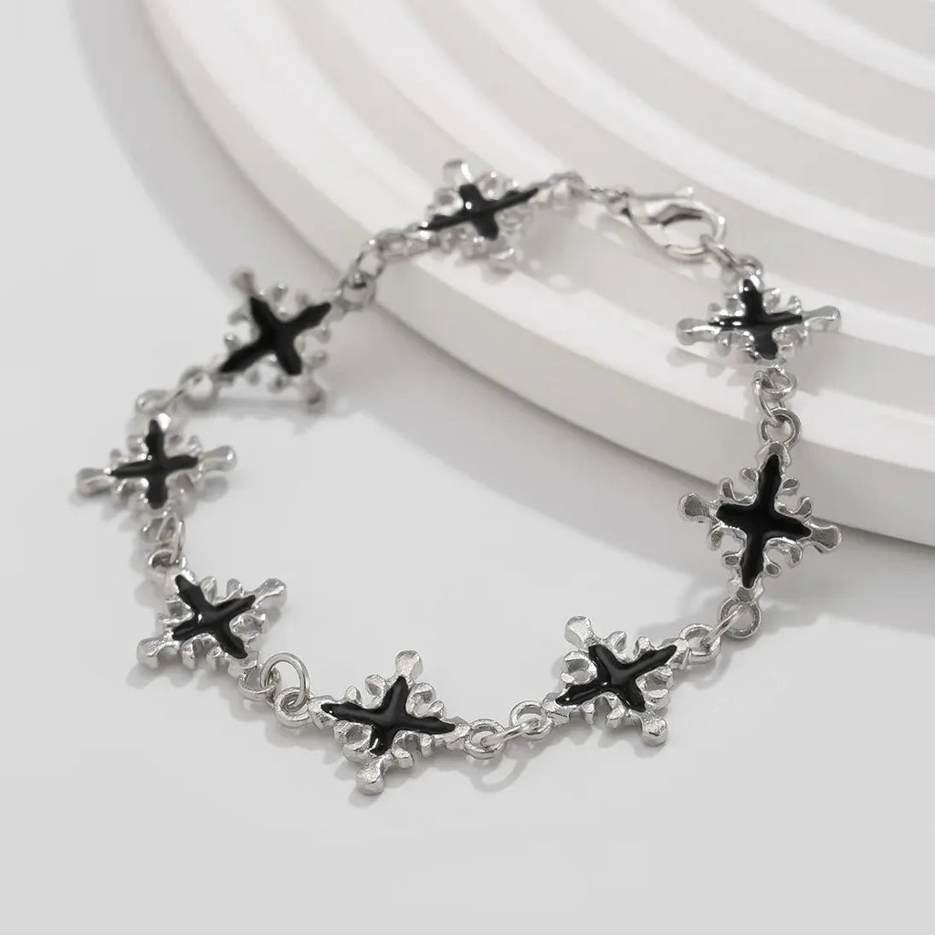 Punk Black Drip Oil Cross Chain Bracelet Unisex Hip Hop Fashion Jewelry