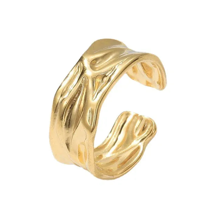 Gold Stainless Steel Irregular Geometric Chunky Wedding Band Ring for Women