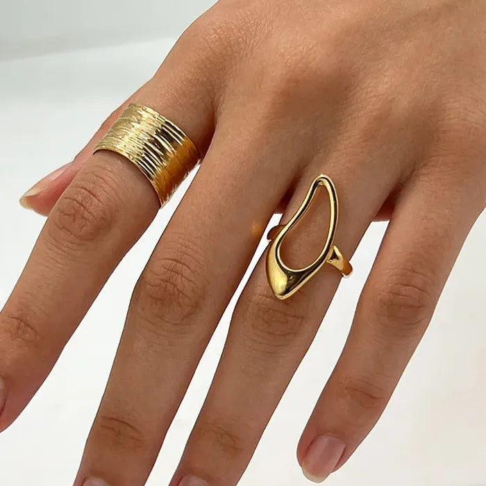 Vintage Stainless Steel Wide Edged Geometric Hollow Rings for Women and Men