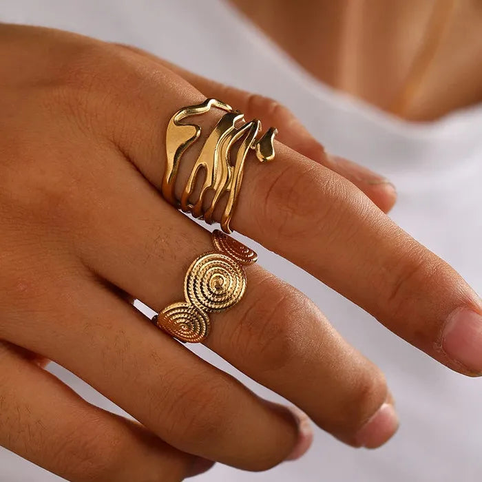 Stainless Steel Geometric Threaded Hip-Hop Ring Set for Women Jewelry Accessory