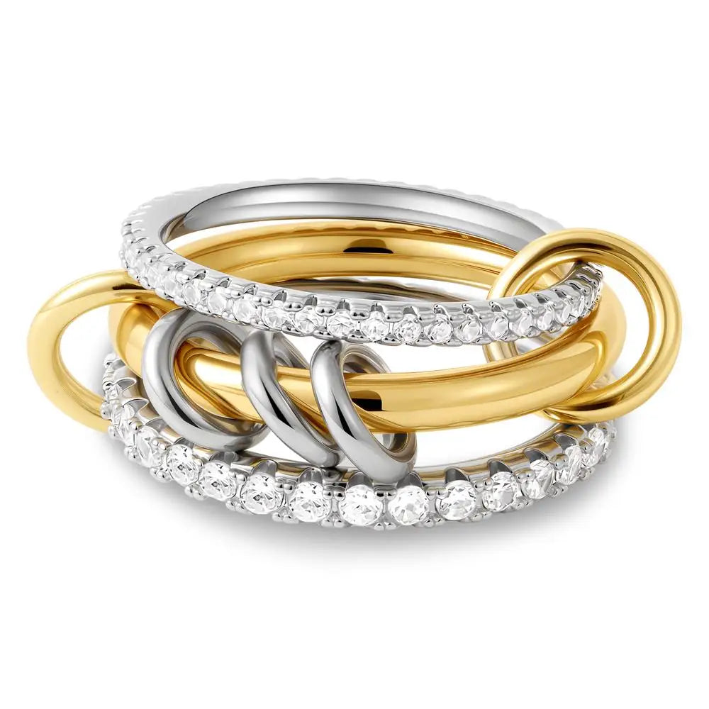 Chunky Gold Plated Stainless Steel Zircon Multilayer Everly Stacked Ring Eternity Jewelry