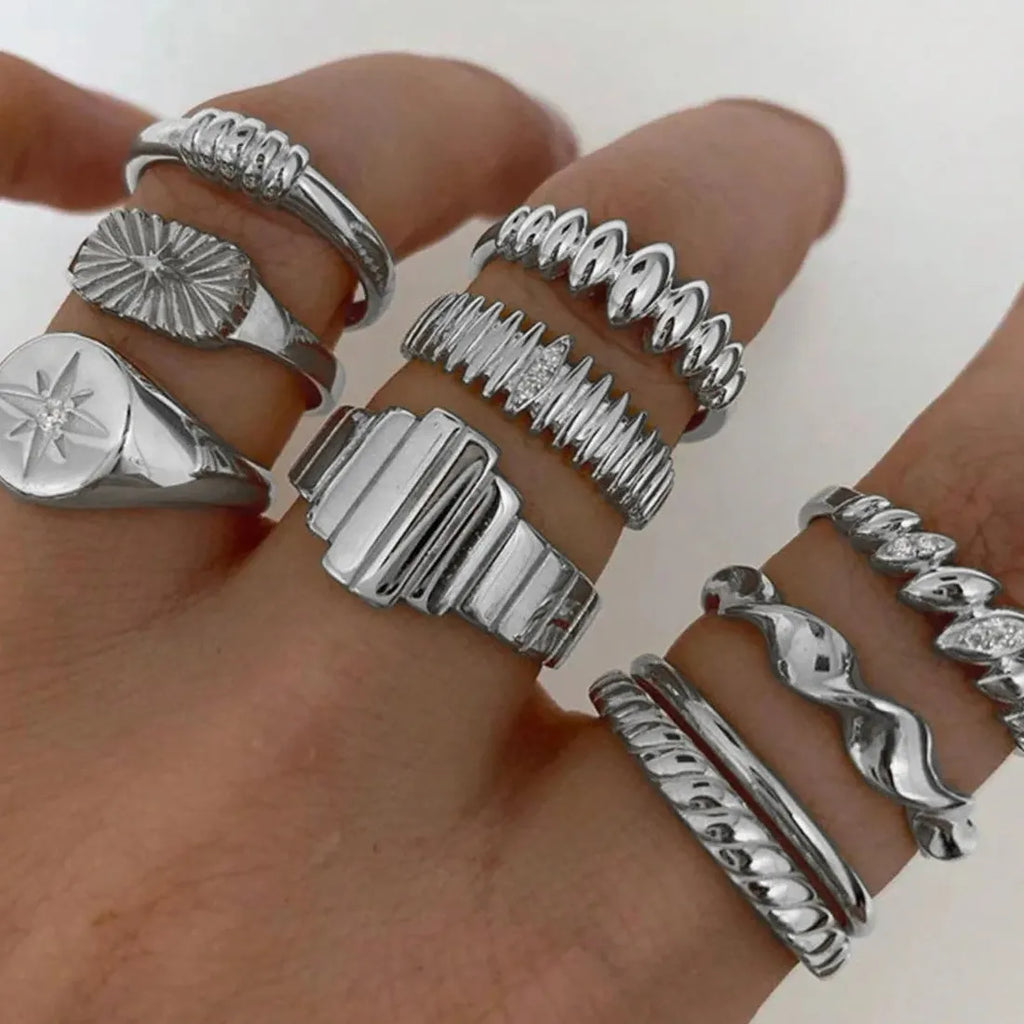10Pcs Vintage Octagram Star Rings Set for Women Gifts 2026 Stylish Jewelry