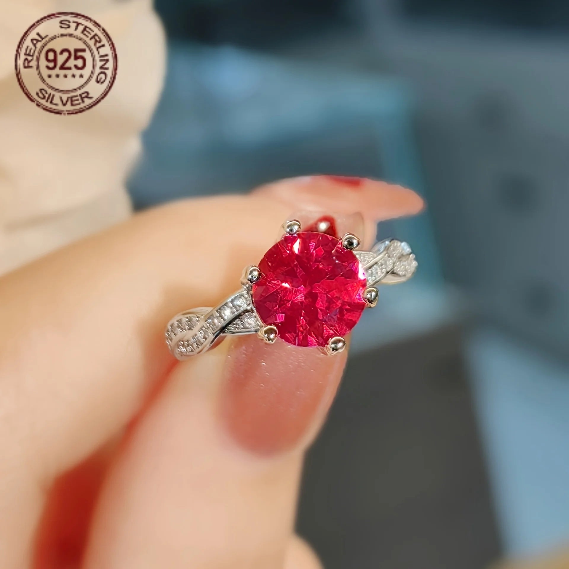 2CT Lab Ruby Round Cut Engagement Ring 925 Sterling Silver Women
