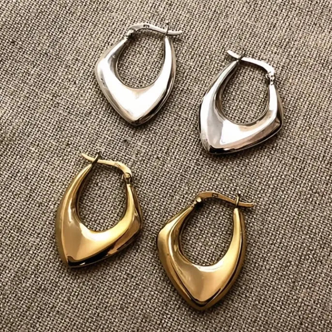 Geometric Copper Alloy Hoop Earrings in Brass Gold Silver Metal Jewelry