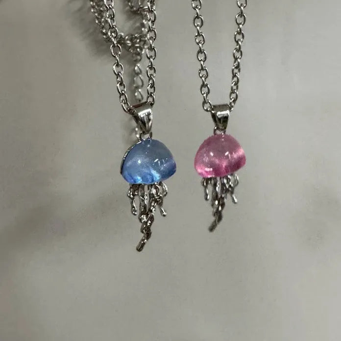 Silver Starfish Jellyfish Pendant Necklace for Women Zinc Alloy Gift
