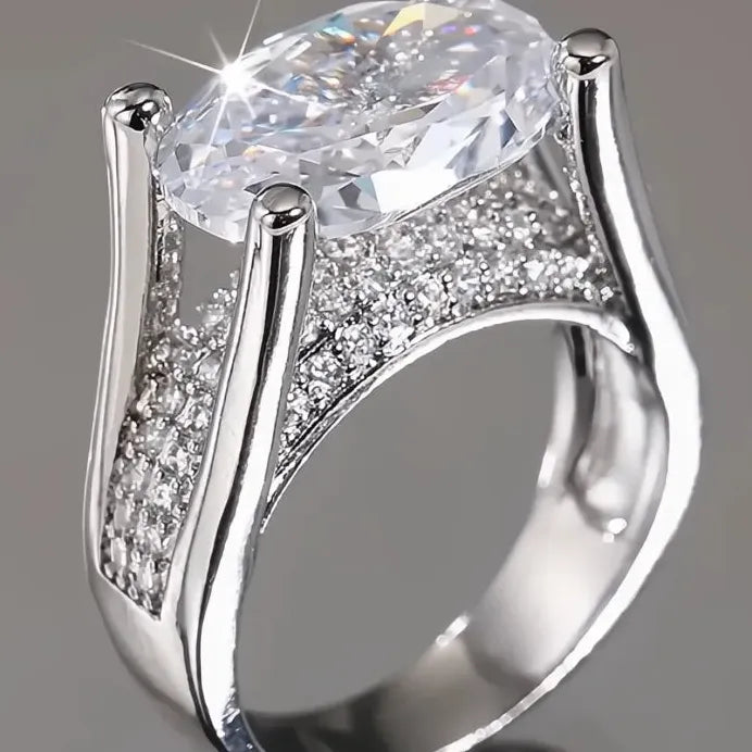 Silver Oval Cubic Zirconia Wedding Party Ring for Women Fashion Jewelry