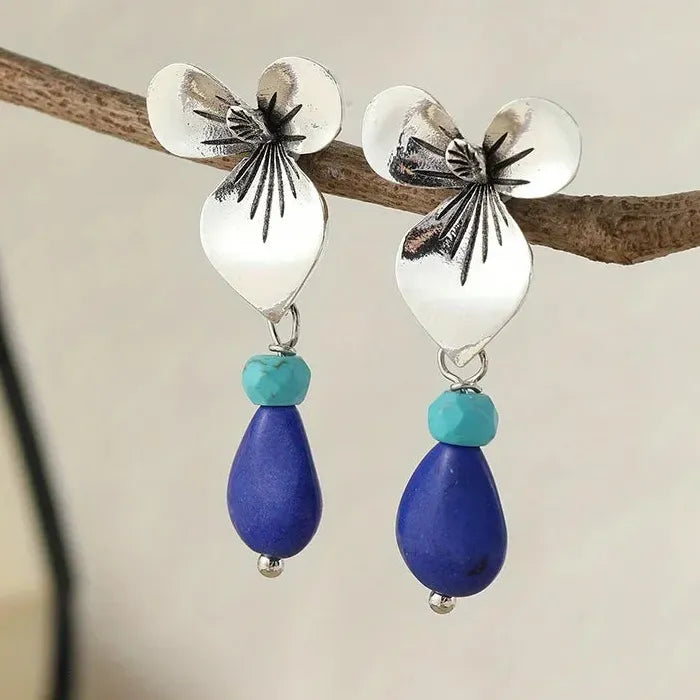 Retro Water Drop Artificial Stone Pendant Earrings Zinc Alloy Flower Leaf Gift