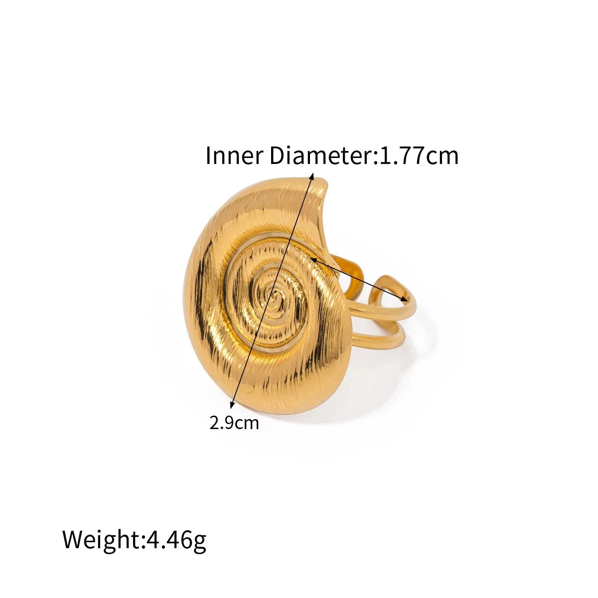 18K Gold Plated Stainless Steel Waterproof Ribbed Large Shell Stud Earrings