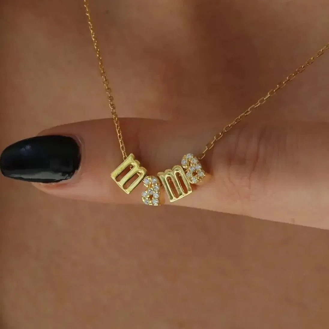 Mini Mama Letter Alphabet Zircon Stainless Steel 18K Gold Plated Necklace Choker Gift