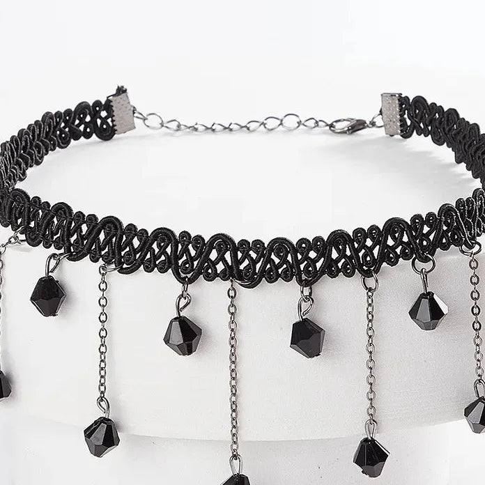 Black Velvet Heart Crystal Pendant Lace Choker Necklace Retro Gothic