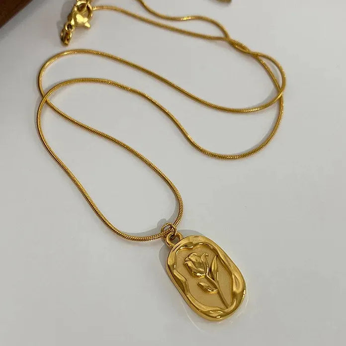 Stainless Steel Tulip Rose Pendant Necklace Waterproof Women’s Jewelry