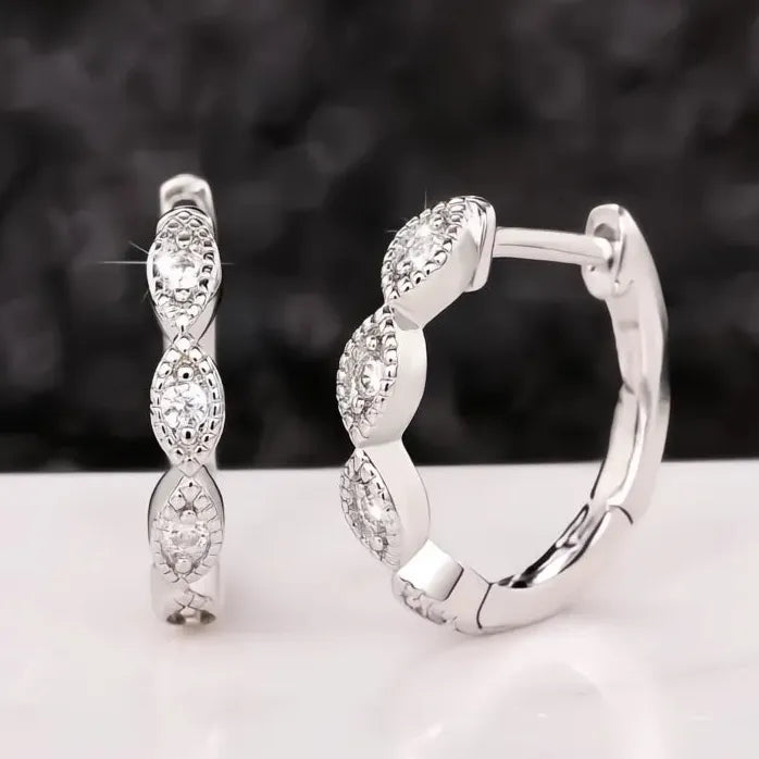 Geometric Silver Hoop Earrings for Women with Paved CZ Crystals