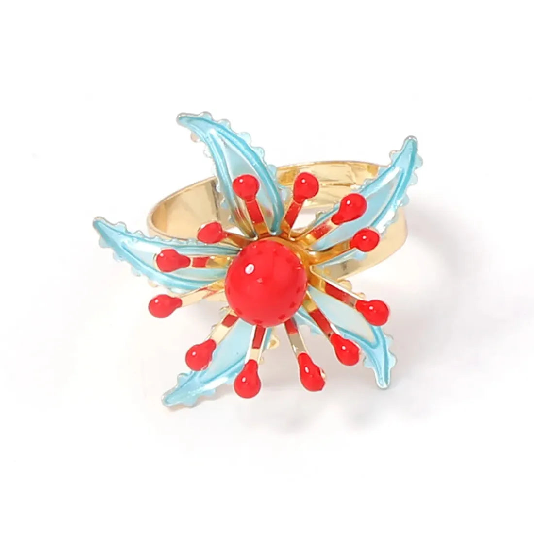 Adjustable Bohemian Flower Plant Pattern Ring for Women Vintage Jewelry