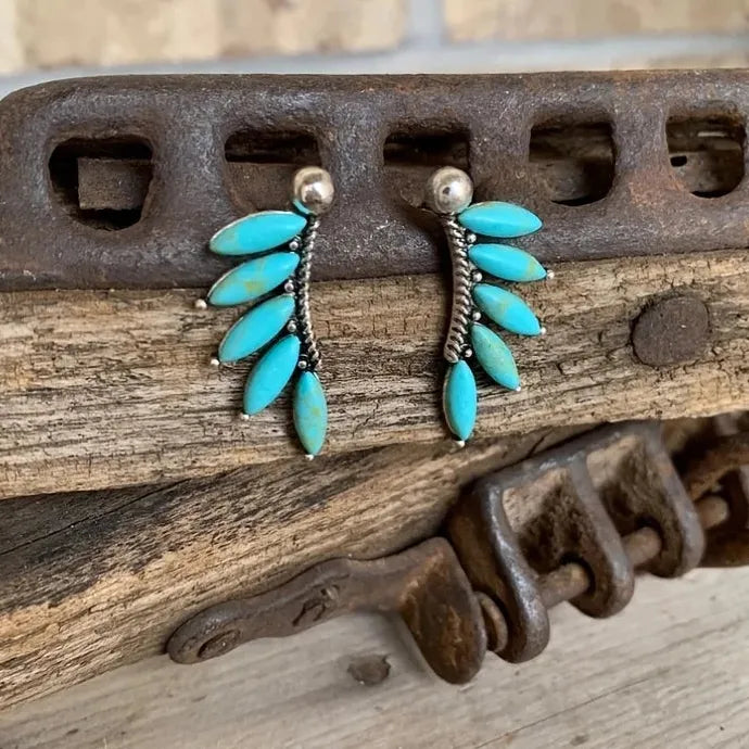 Vintage Tribal Ethnic Blue Rose Red Gemstone Zinc Alloy Earrings for Women