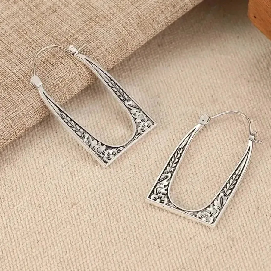 Zinc Alloy Hip Hop Punk Wide Band Cutout Plant Pattern Earrings for Women
