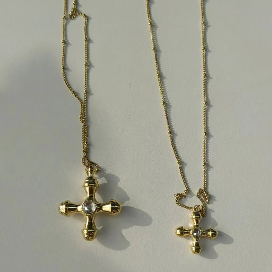 Thick Stainless Steel Cross Pendant Necklace for Women Crystal Bead Chain Choker 2025