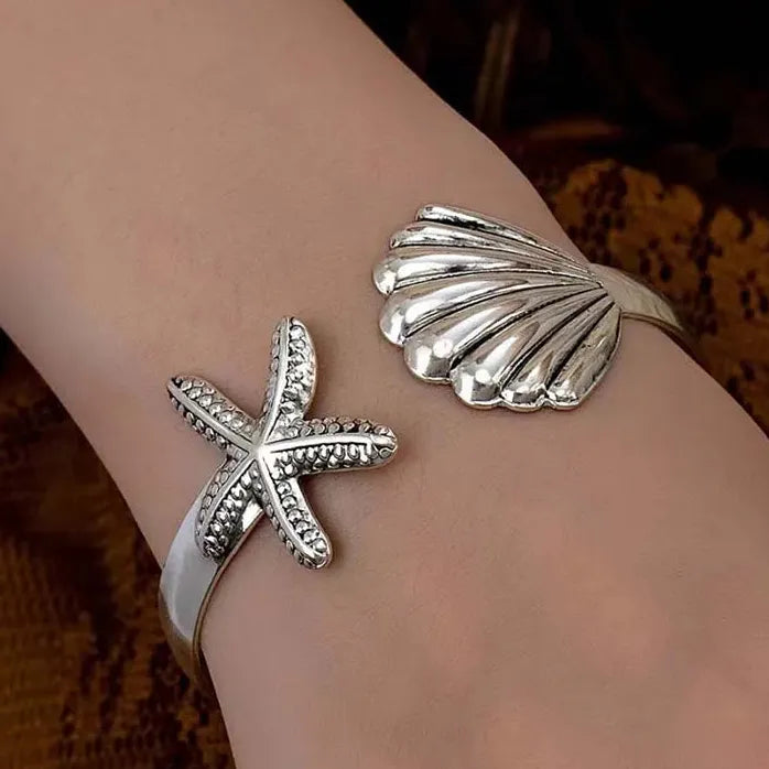 Adjustable Stainless Steel Starfish Cuff Bracelet for Women Men Jewelry