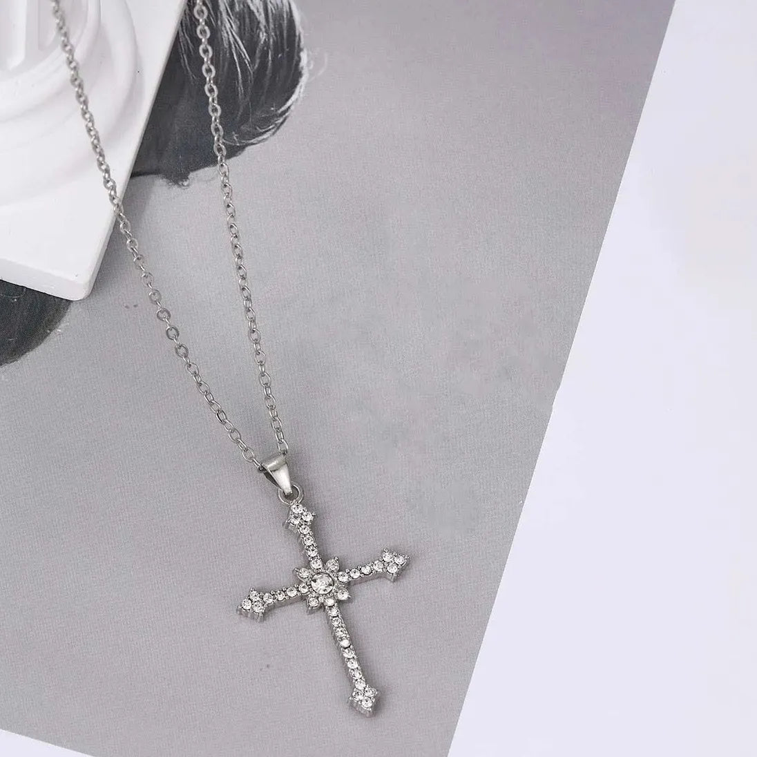 Vintage Gothic Punk Y2K Black Crystal Cross Pendant Necklace for Women Faith Jewelry