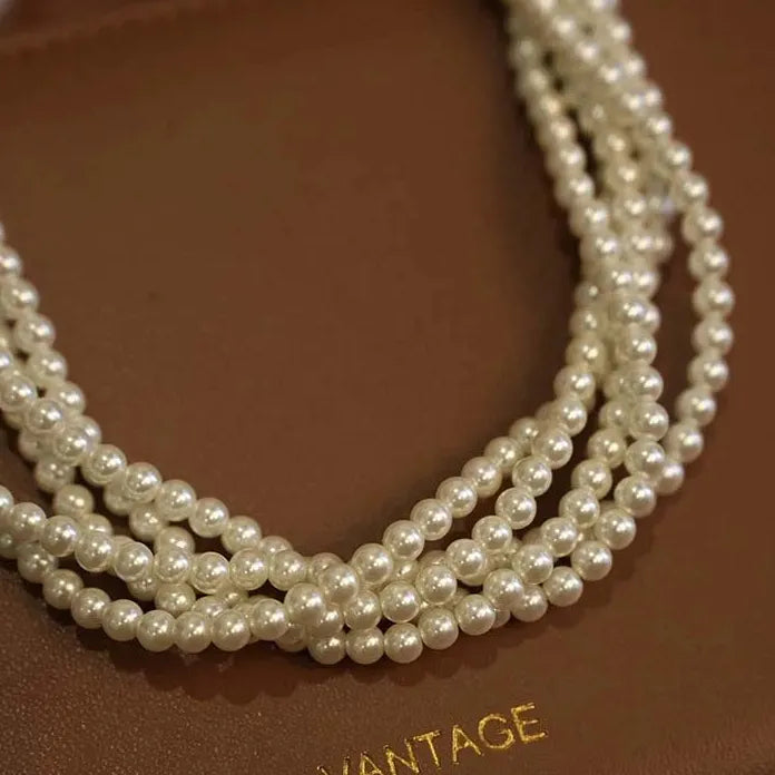 Vintage Multilayer Imitation Pearl Choker Necklace Women Wedding Jewelry Gift