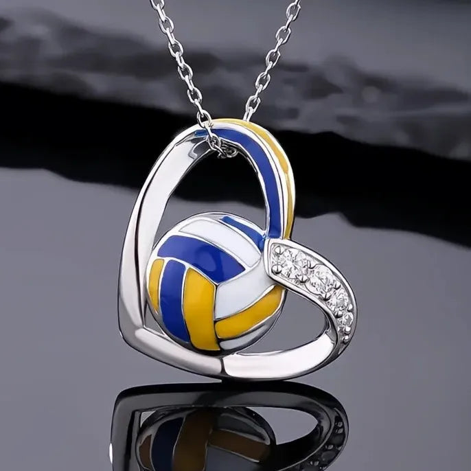 Volleyball Heart Pendant Necklace for Women with Cubic Zirconia Jewelry