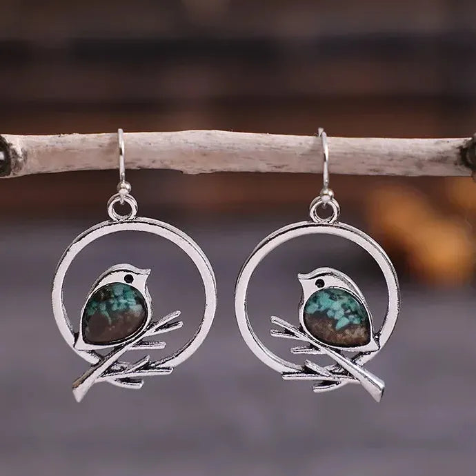Vintage Branch Bird Drop Earrings Zinc Alloy Resin Women's Jewelry
