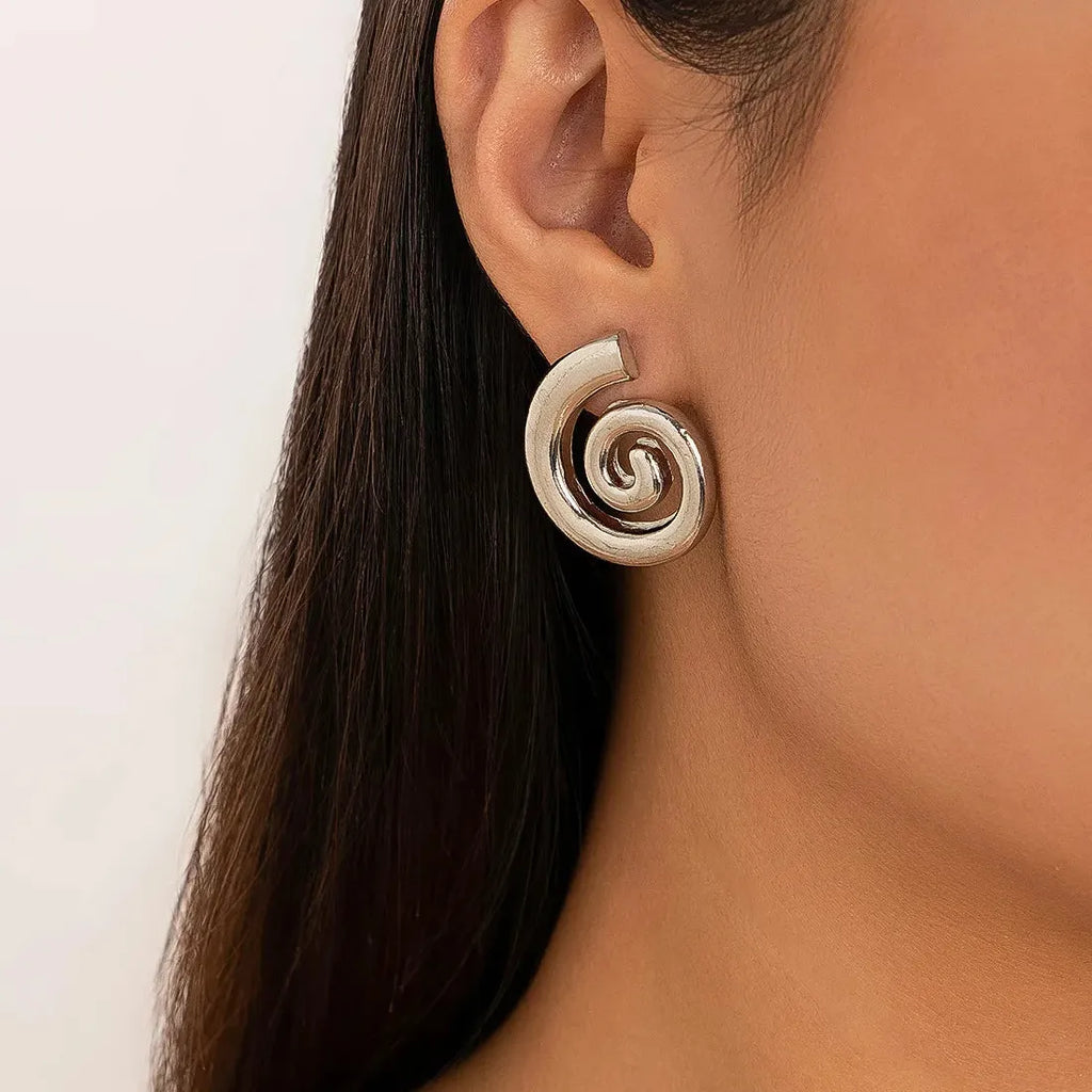 Vintage Metal Irregular Spiral Vortex Stud Earrings Women Trendy Jewelry 2026