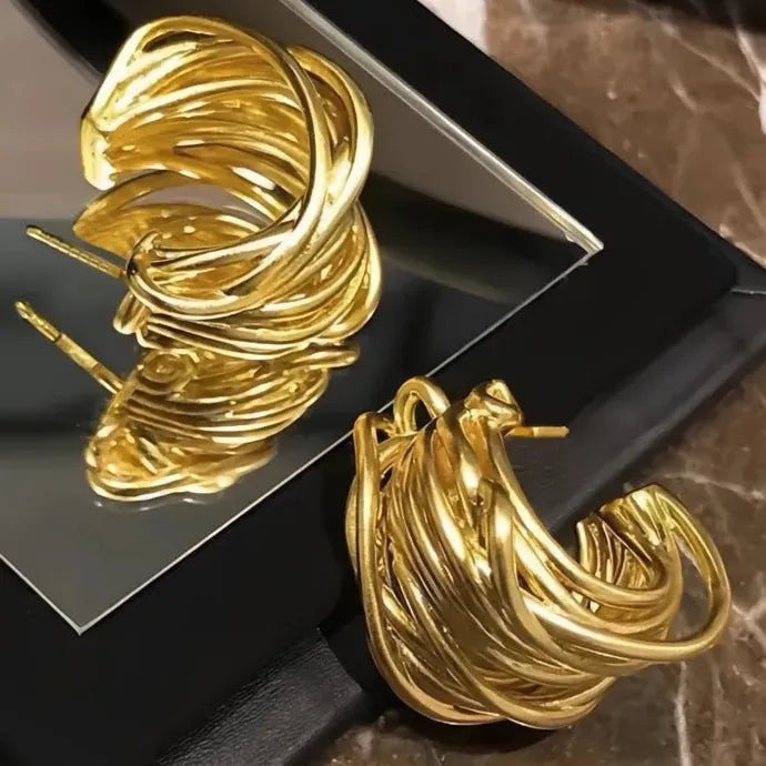 Luxury Women Geometric Hoop Earrings Gold Silver Brass Wedding Jewelry