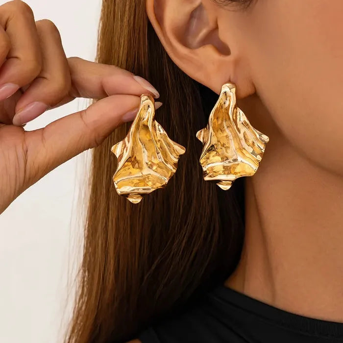 Geometric Irregular Fold Zinc Alloy Punk Dangle Earrings for Women