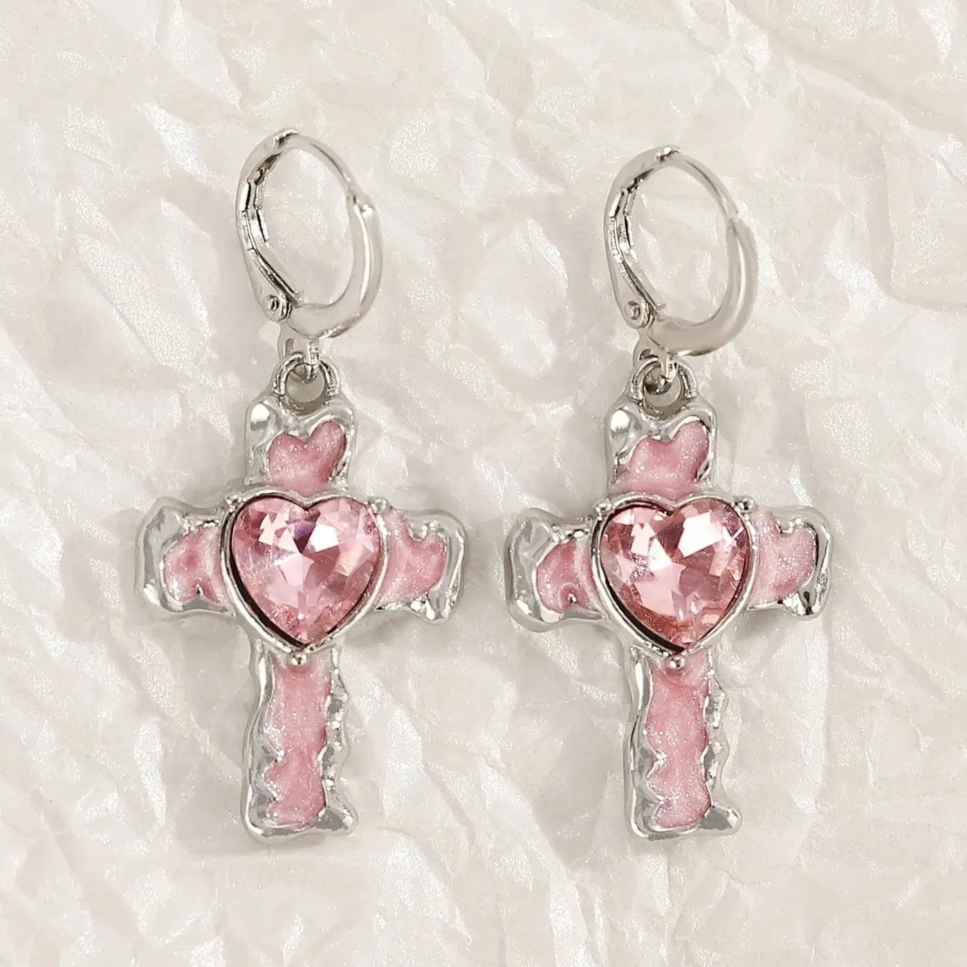 Goth Vintage Pink Strawberry Heart Star Bowknot Pendant Earrings EMO Y2K Fashion
