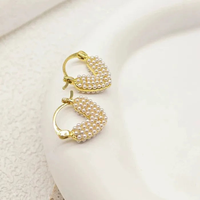 Colorful Heart Pearl Drop Earrings Zinc Alloy V-Shaped Dangle Jewelry