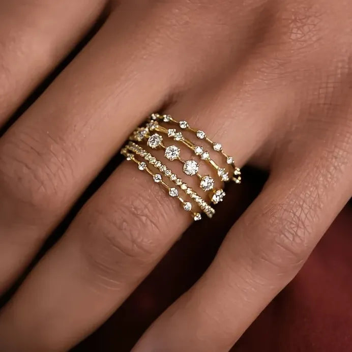Multi-layer Gold Women’s Cocktail Ring with Shiny Cubic Zirconia Stones