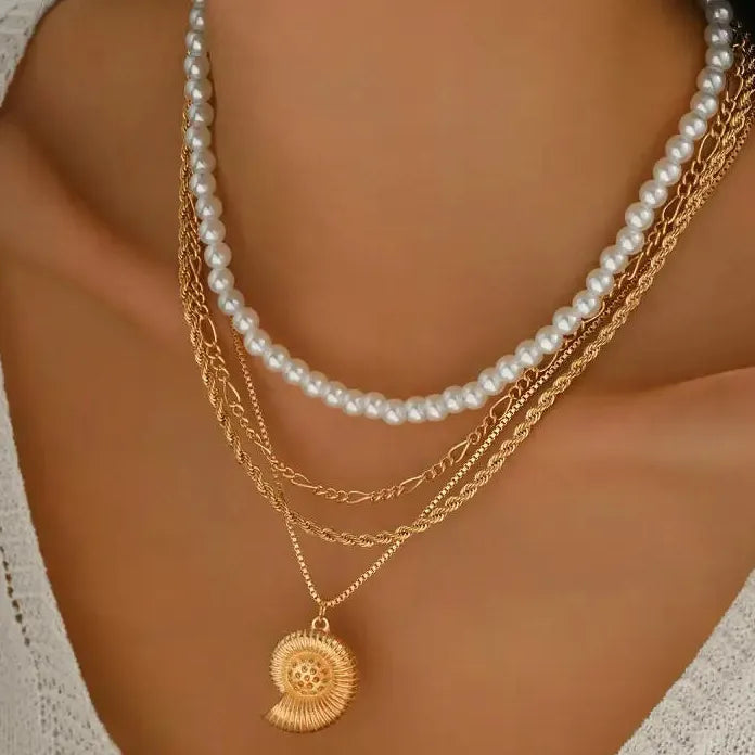 Bohemian Multi-Layer Pearl Conch Pendant Necklace for Women Jewelry Gift
