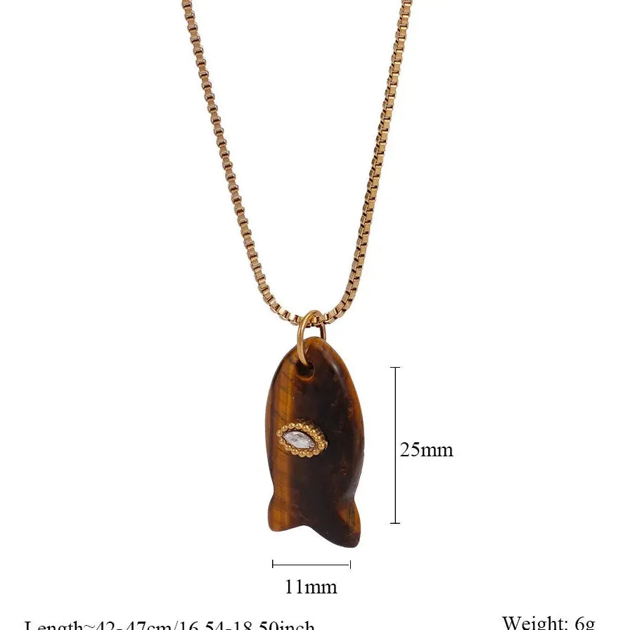 18K Gold Plated Stainless Steel Fish Pendant Necklace Opal Zircon Evil Eye Gift