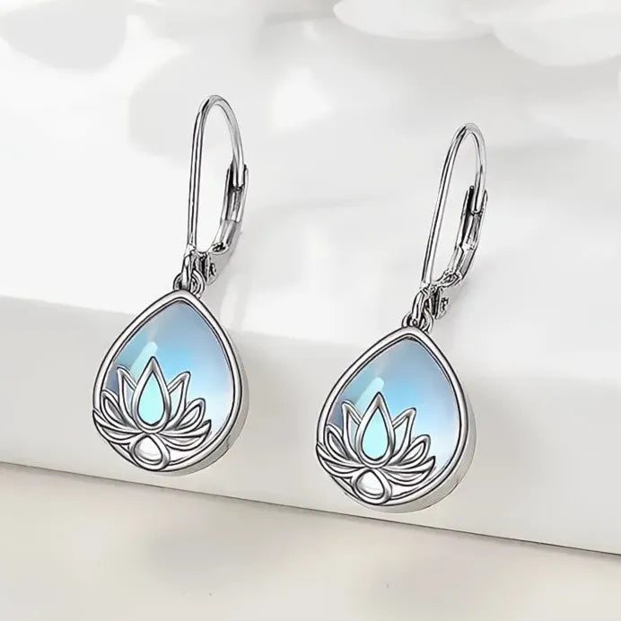 Geometric Pear Imitation Opal Drop Earrings Lotus Setting for Women