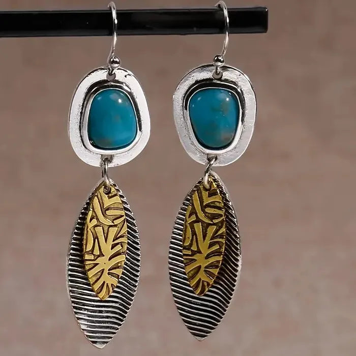 Vintage Bohemian Zinc Alloy Earrings Blue Stone Tassel Pendant Jewelry for Women