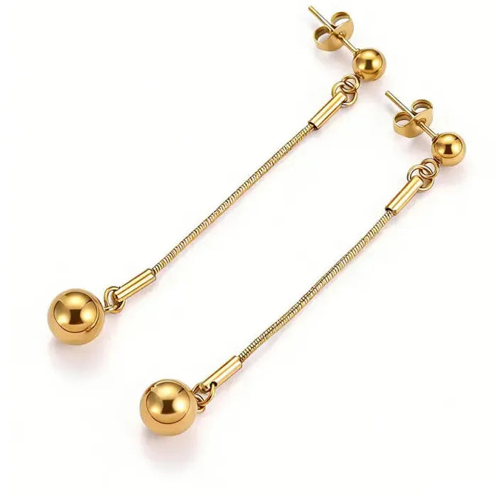 Stainless Steel Round Ball Tassel Dangle Earrings for Women Elegant Jewelry Gift